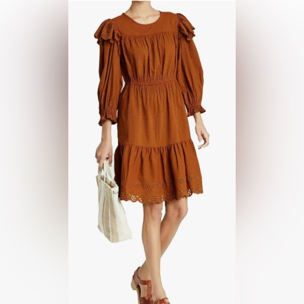 Universal Thread Women's Ruffle dress‎ Long Sleeve brown size  XS side pockets